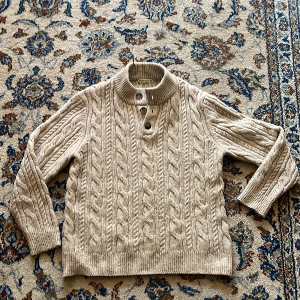 Marine Layer Davis Fisherman Heather Cream Sweater M